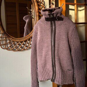 Miss Sixty Y2K Faux Fir Lined Knit Zip-Up Jacket